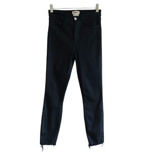 L'AGENCE Margot Skinny Metro Coated Stretch Raw Hem Jeans‎ Blue Black Shimmer 26